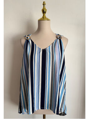 Women's CURE. Striped Tank Top, Size L, Blue and White